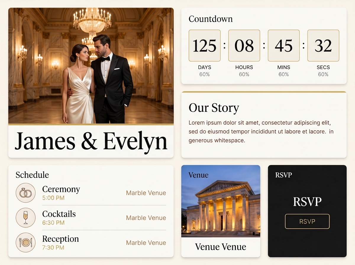 Gilded Terrace wedding website template preview